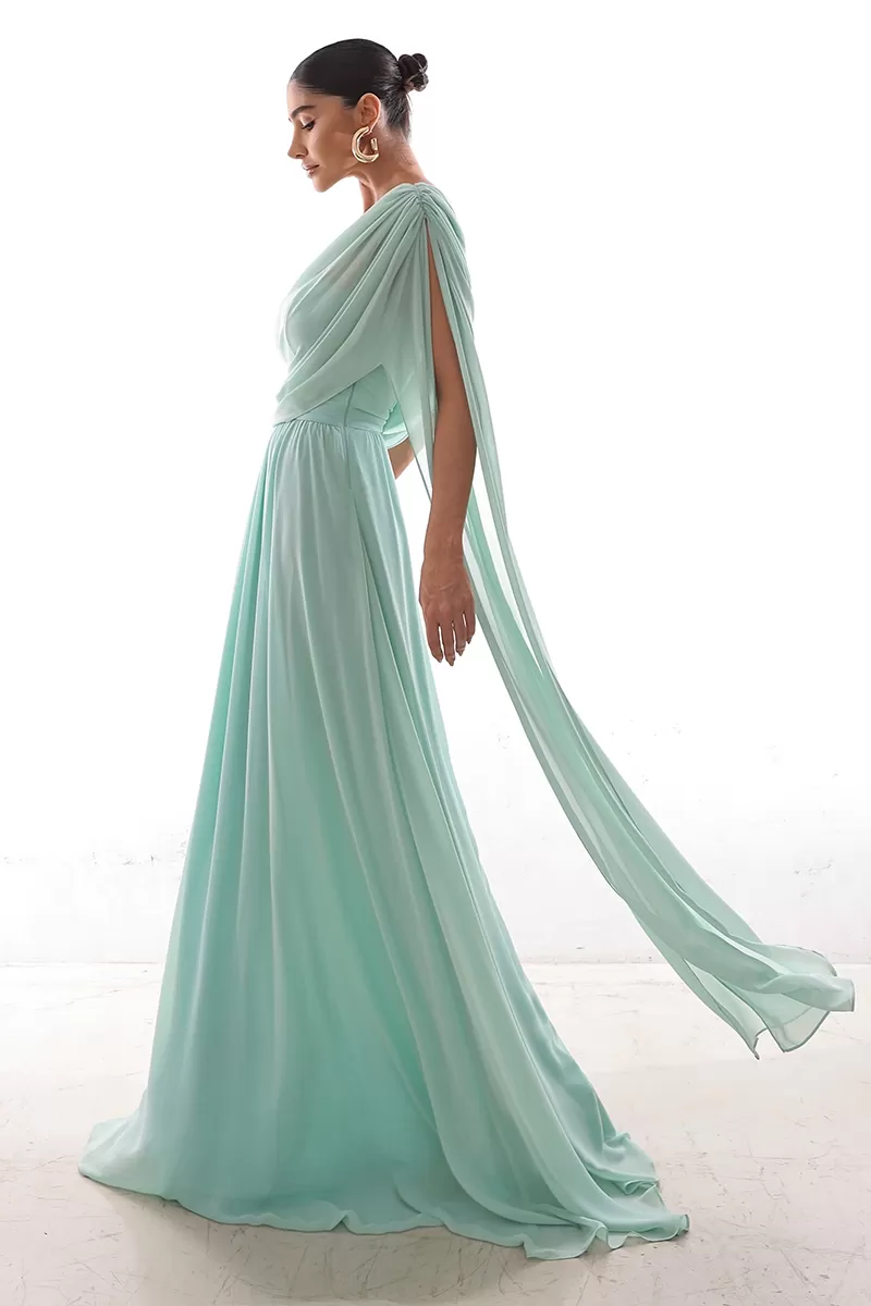 Dot Clothing - Dress Dot Clothing Long Draped Cape Light Green - 2758VERDECL Dot Clothing - Dress Dot Clothing Long Draped Cape Light Green - 2758VERDECL