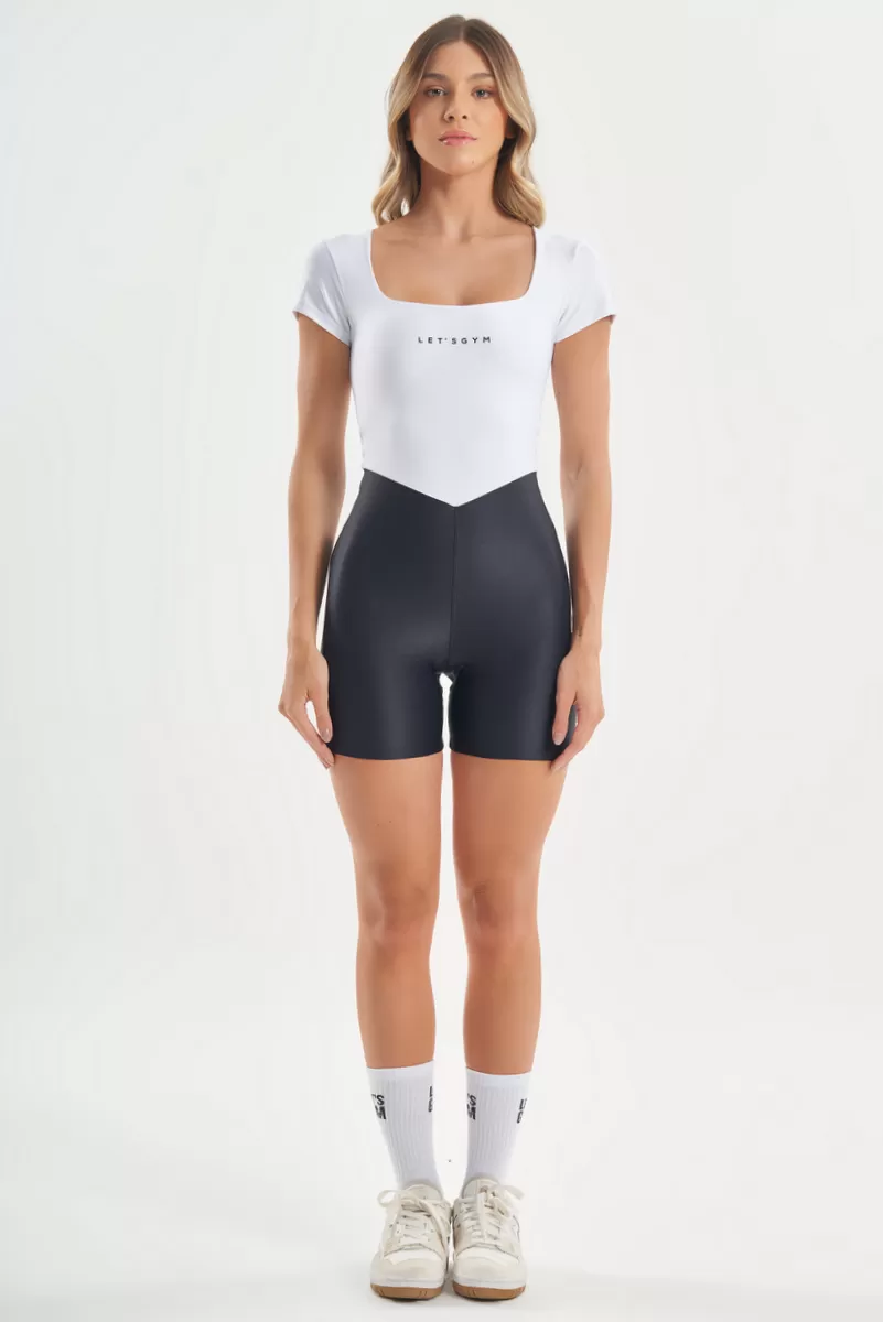 Lets Gym - White/Black Comfort Duo Romper - 2760BRPT Lets Gym - White/Black Comfort Duo Romper - 2760BRPT