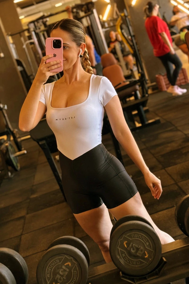 Lets Gym - White/Black Comfort Duo Romper - 2760BRPT Lets Gym - White/Black Comfort Duo Romper - 2760BRPT