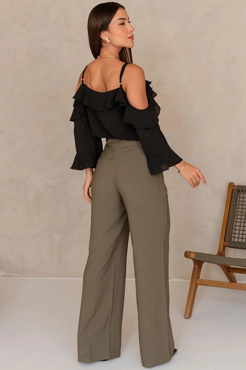 Miss Misses - Poliana Crepe Long Sleeve Openwork Shirt in Black - 80576001 Miss Misses - Poliana Crepe Long Sleeve Openwork Shirt in Black - 80576001