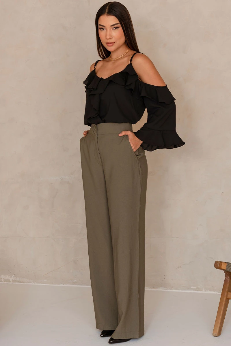 Miss Misses - Poliana Crepe Long Sleeve Openwork Shirt in Black - 80576001 Miss Misses - Poliana Crepe Long Sleeve Openwork Shirt in Black - 80576001