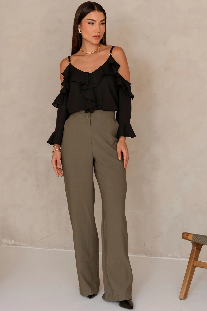 Miss Misses - Poliana Crepe Long Sleeve Openwork Shirt in Black - 80576001 Miss Misses - Poliana Crepe Long Sleeve Openwork Shirt in Black - 80576001