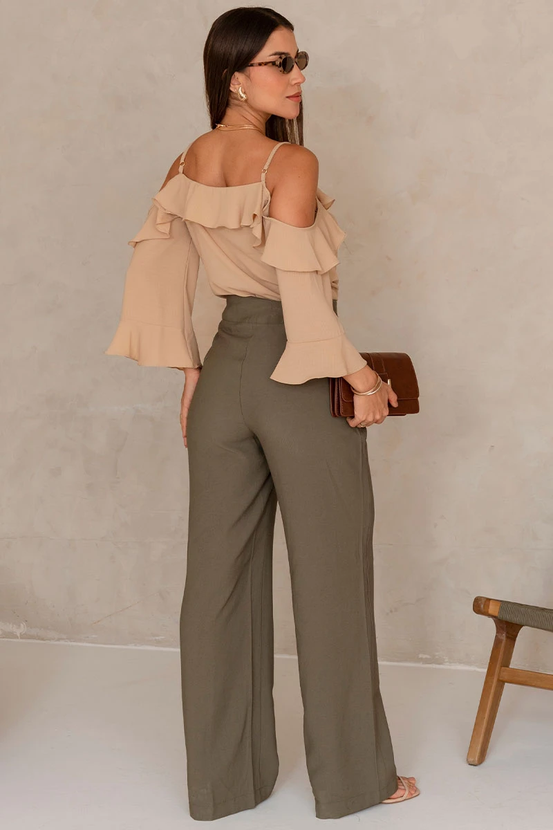 Miss Misses - Poliana Crepe Long Sleeve Openwork Beige Shirt - 80576215 Miss Misses - Poliana Crepe Long Sleeve Openwork Beige Shirt - 80576215