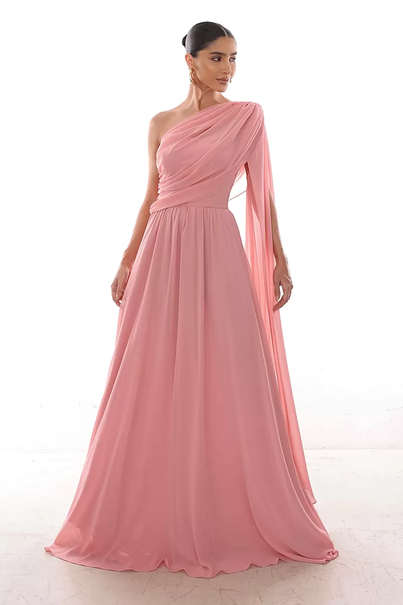 Dot Clothing - Dress Dot Clothing Long Draped Cape Pink - 2758ROSA
