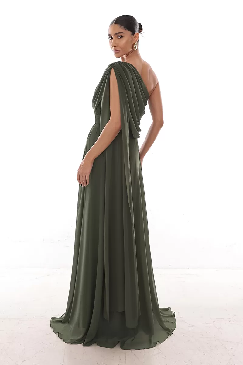 Dot Clothing - Dress Dot Clothing Long Draped Cape Moss Green - 2758VERDE