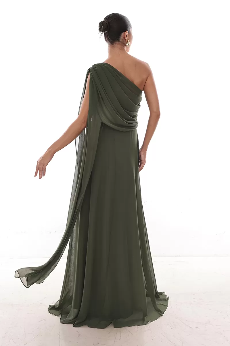 Dot Clothing - Dress Dot Clothing Long Draped Cape Moss Green - 2758VERDE