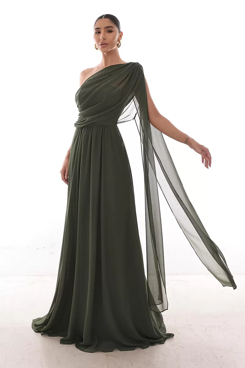 Dot Clothing - Dress Dot Clothing Long Draped Cape Moss Green - 2758VERDE