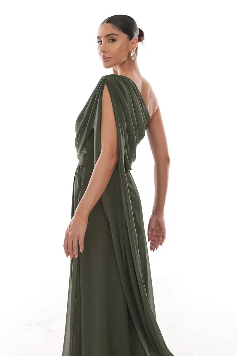 Dot Clothing - Dress Dot Clothing Long Draped Cape Moss Green - 2758VERDE
