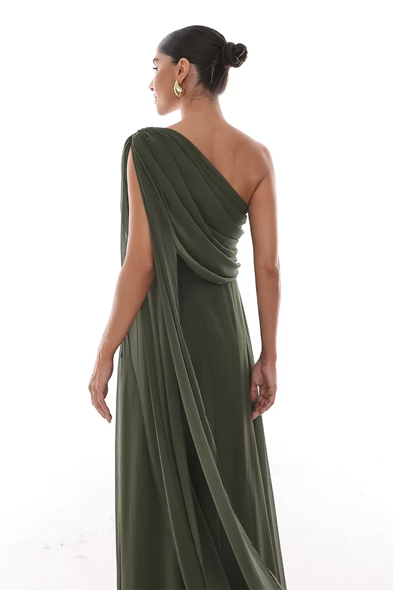 Dot Clothing - Dress Dot Clothing Long Draped Cape Moss Green - 2758VERDE