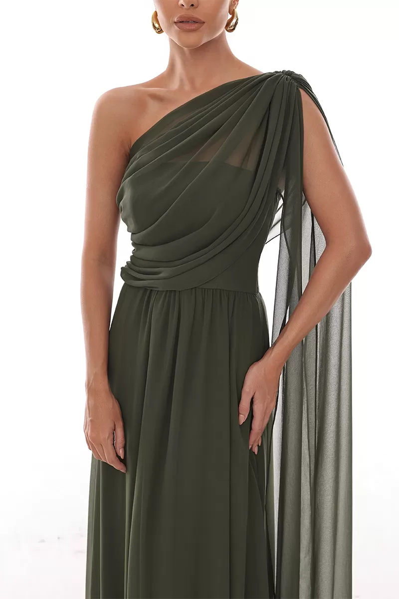 Dot Clothing - Dress Dot Clothing Long Draped Cape Moss Green - 2758VERDE