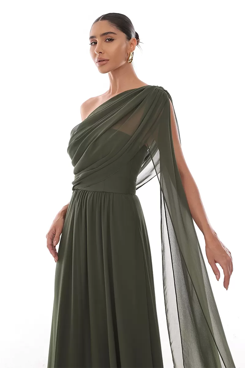 Dot Clothing - Dress Dot Clothing Long Draped Cape Moss Green - 2758VERDE