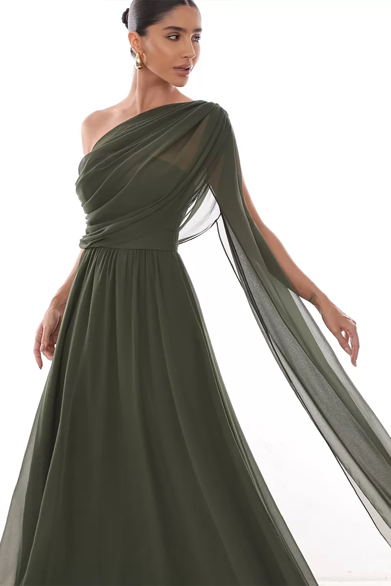 Dot Clothing - Dress Dot Clothing Long Draped Cape Moss Green - 2758VERDE