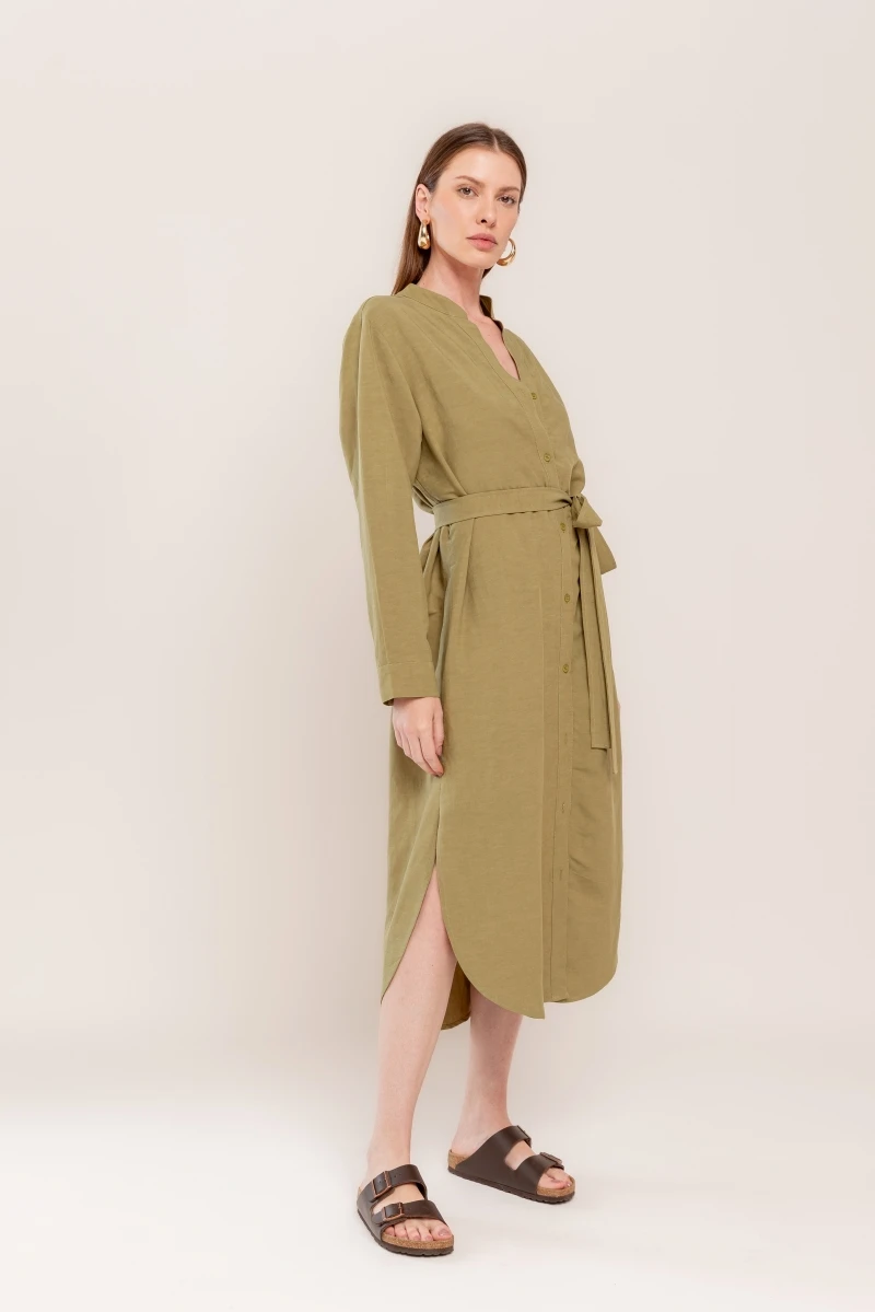 Hidrogênio - LONG CHEMISIE DRESS WITH MILITARY Sash - 19201005