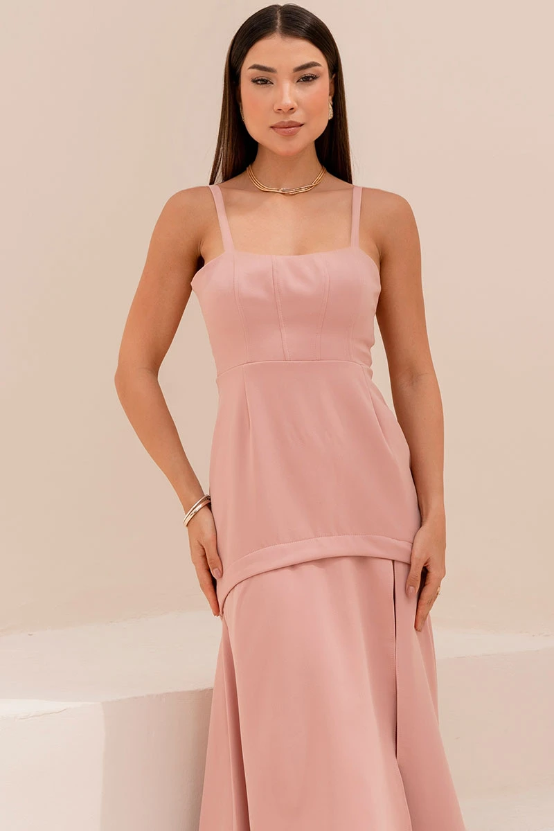 Miss Misses - Antonella Long Dress with Straps and Slits in Pink - 54599031 Miss Misses - Antonella Long Dress with Straps and Slits in Pink - 54599031