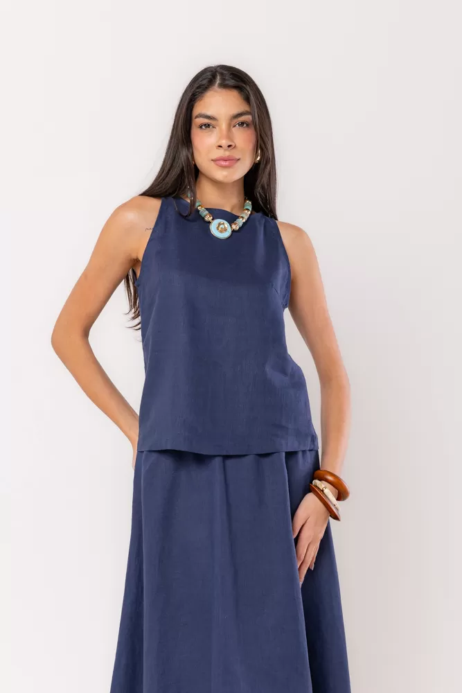 Hidrogênio - Tank Top with Navy Blue Roller Belt - 20493004