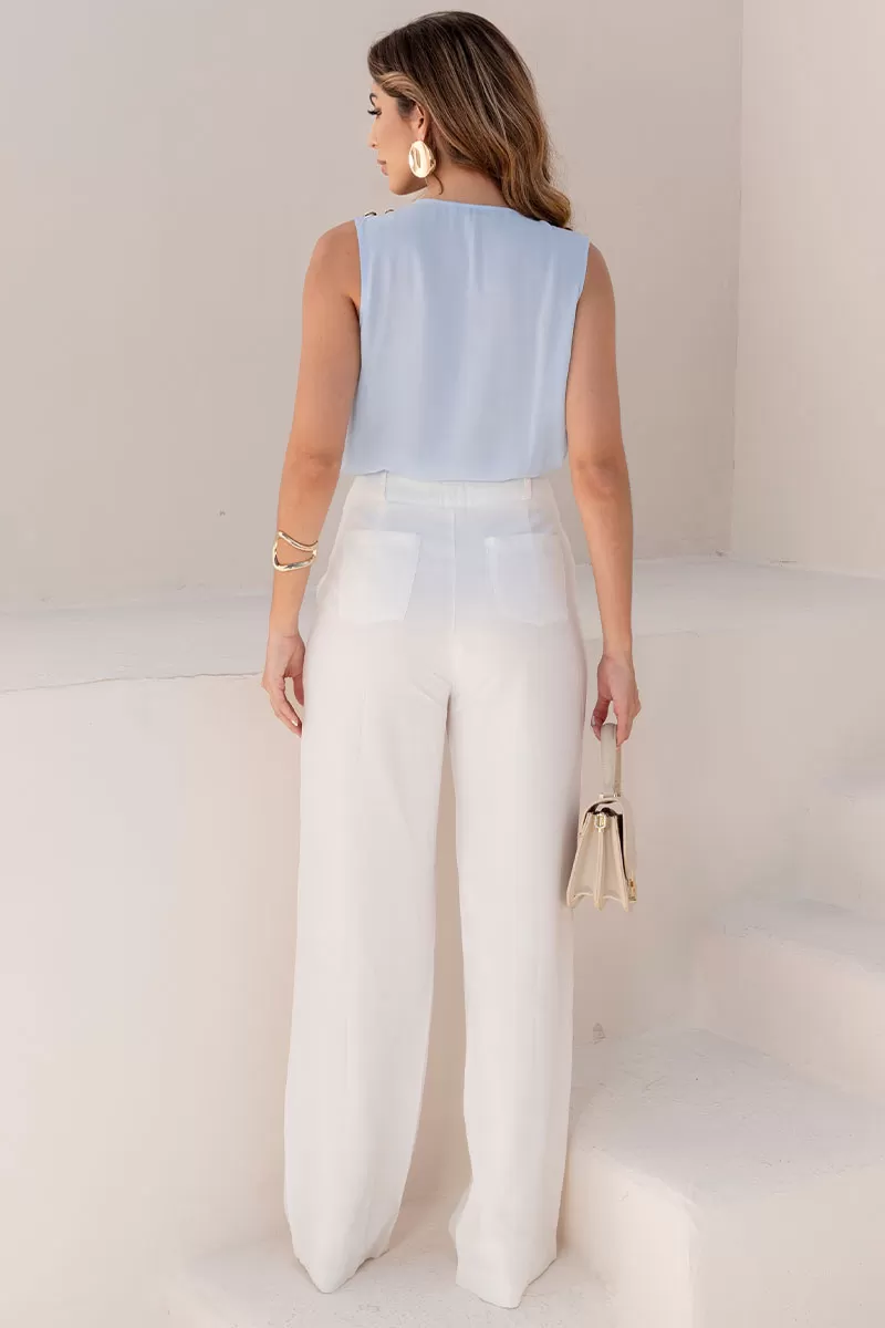 Miss Misses - Dora Crepe Shirt with Booto Detail on Shoulder in Blue - 54609002 Miss Misses - Dora Crepe Shirt with Booto Detail on Shoulder in Blue - 54609002