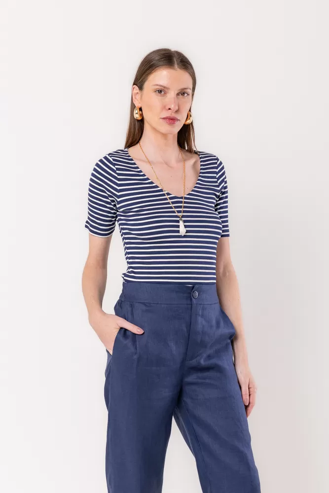 Hidrogênio - NAVY STRIPED V-NECK BLOUSE - 20532004 Hidrogênio - NAVY STRIPED V-NECK BLOUSE - 20532004
