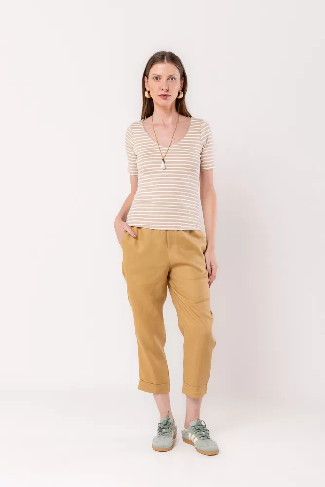 Hidrogênio - NATURAL STRIPED V-NECK TOP - 20532182 Hidrogênio - NATURAL STRIPED V-NECK TOP - 20532182
