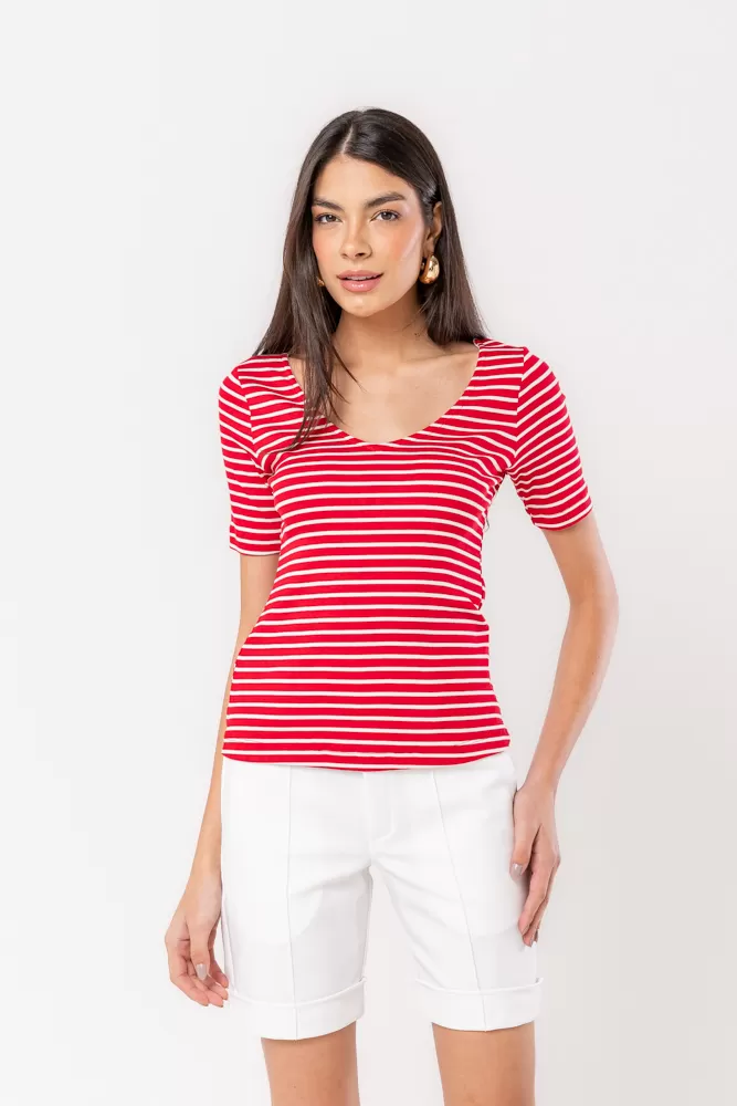 Hidrogênio - RED STRIPED V-NECK TOP - 20532008 Hidrogênio - RED STRIPED V-NECK TOP - 20532008