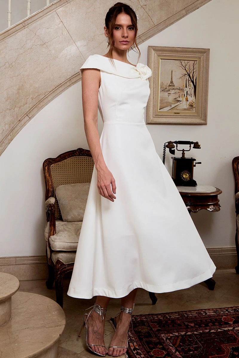 Miss Misses - Hilda Dress with Flower Detail on the Off-White Collar - 54592030