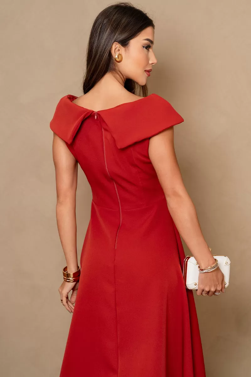 Miss Misses - Hilda Dress with Flower Detail on the Collar in Rust - 54592025 Miss Misses - Hilda Dress with Flower Detail on the Collar in Rust - 54592025