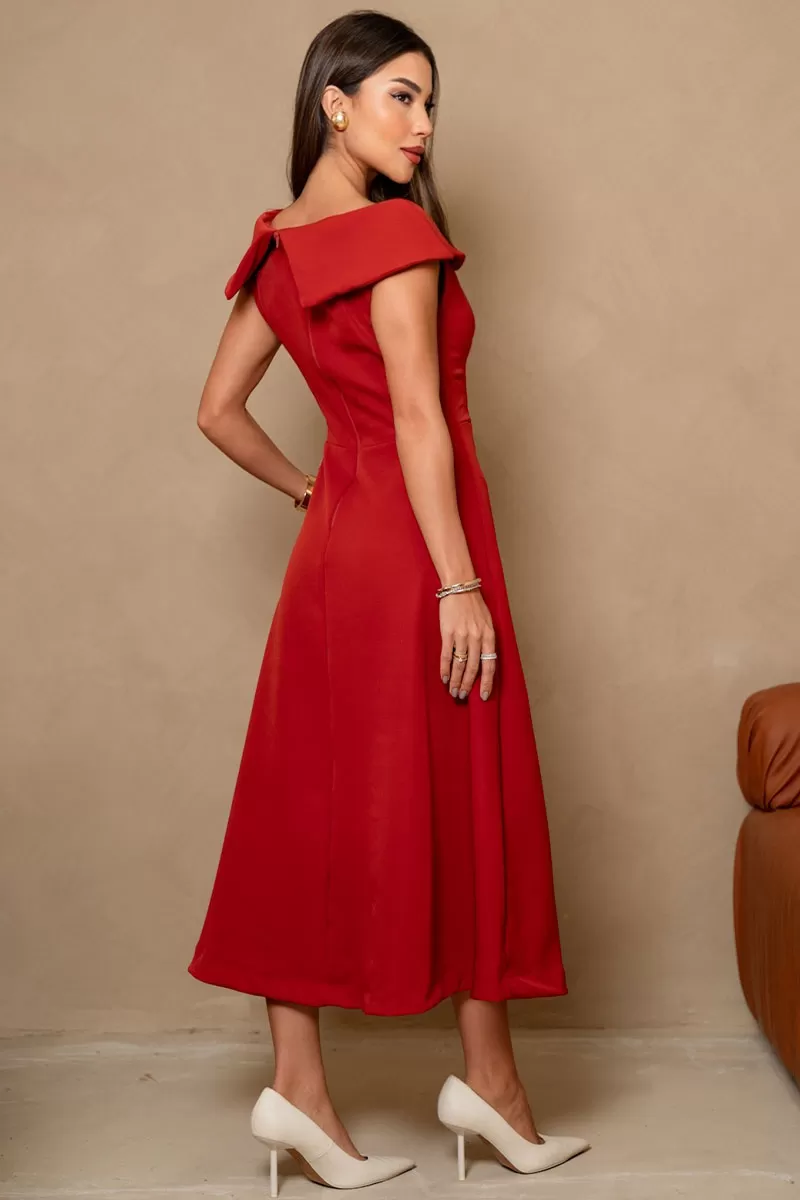 Miss Misses - Hilda Dress with Flower Detail on the Collar in Rust - 54592025 Miss Misses - Hilda Dress with Flower Detail on the Collar in Rust - 54592025