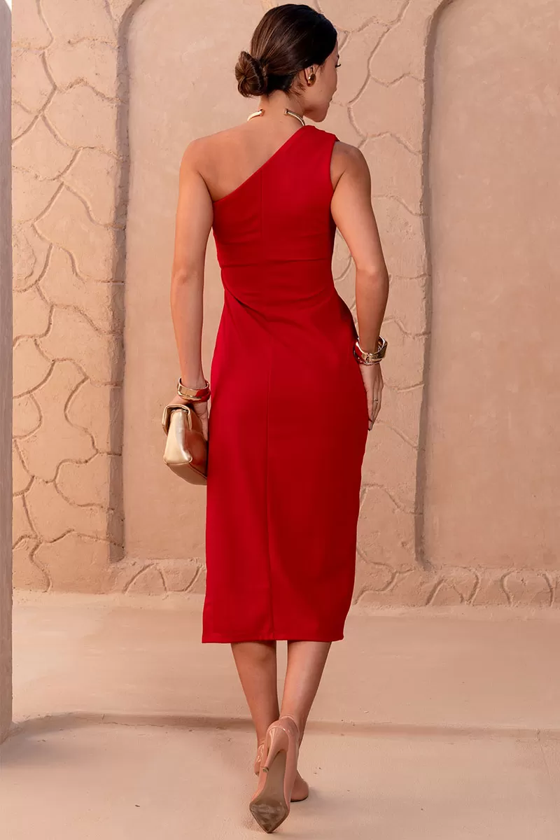Miss Misses - Jussara MD One Shoulder Dress with Side Zipper in Red - 54608024 Miss Misses - Jussara MD One Shoulder Dress with Side Zipper in Red - 54608024