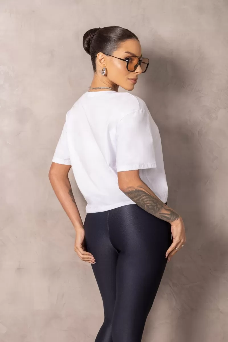 Hipkini - Cropped Brighten White fitness T-Shirt with silk - 33331204 Hipkini - Cropped Brighten White fitness T-Shirt with silk - 33331204