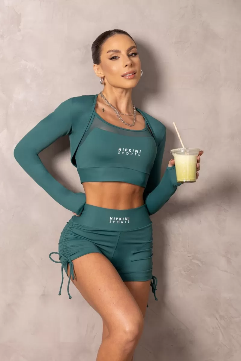 Hipkini - Brighten Dark Green Long Sleeve Fitness Blouse - 33331226