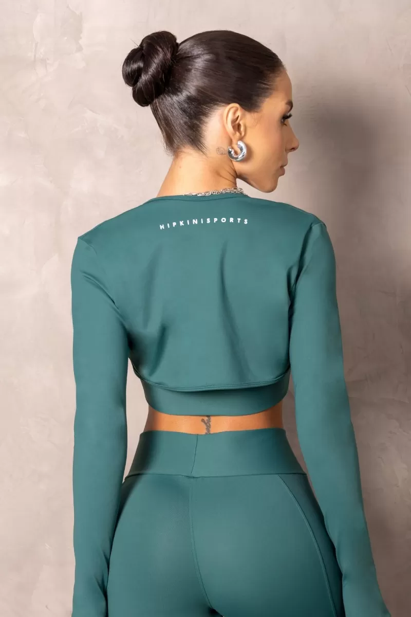Hipkini - Brighten Dark Green Long Sleeve Fitness Blouse - 33331226
