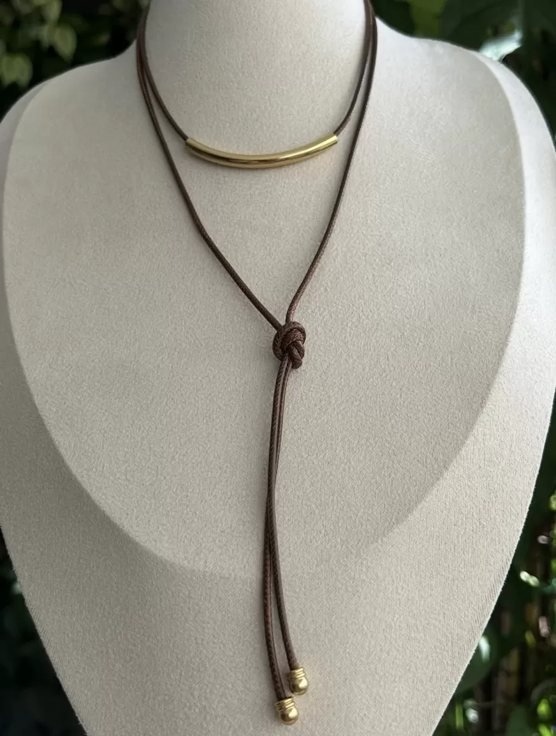 Mikabe - Colar Boho Cordão Encerado Marrom Tubinho - MK2078 Mikabe - Colar Boho Cordão Encerado Marrom Tubinho - MK2078
