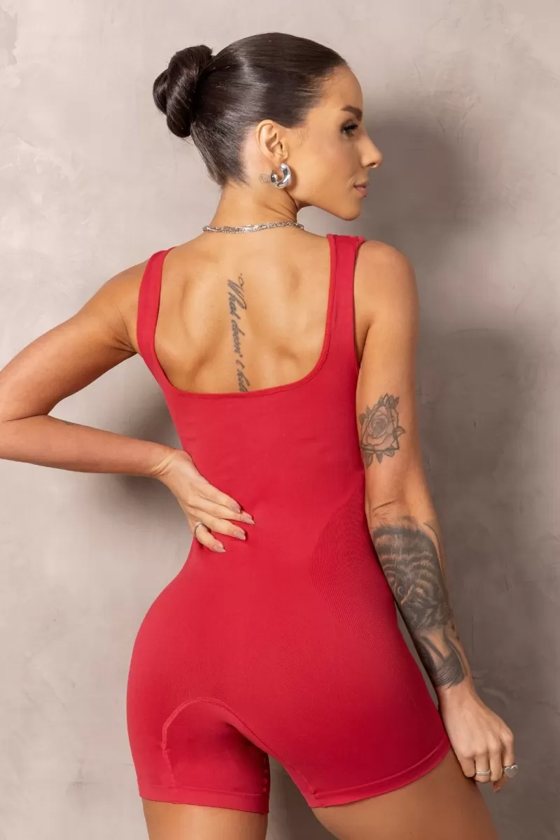 Hipkini - Seamless Brighten Red Fitness Romper - 33331364