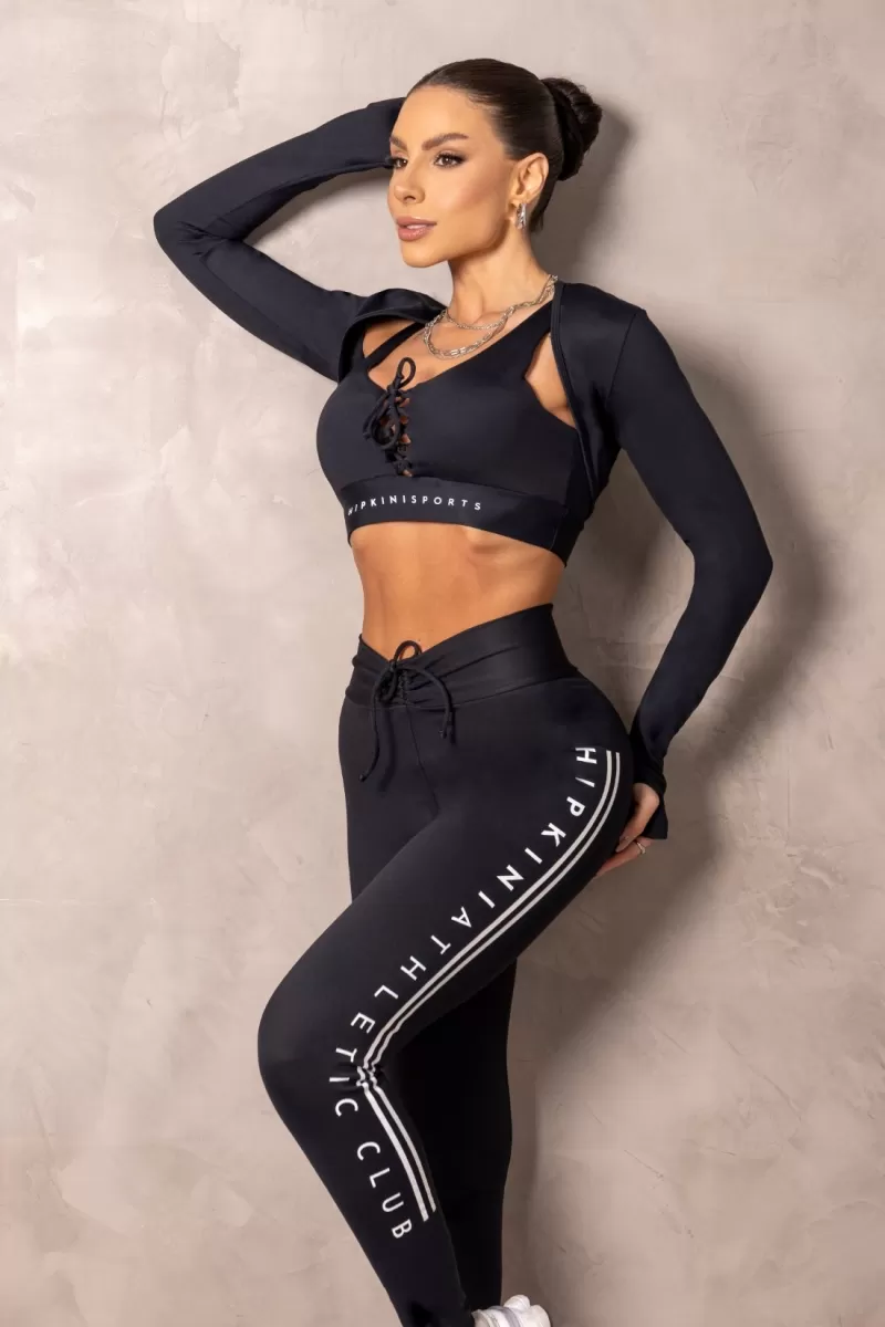 Hipkini - Brighten Dark Black Long Sleeve Fitness Blouse - 33331205
