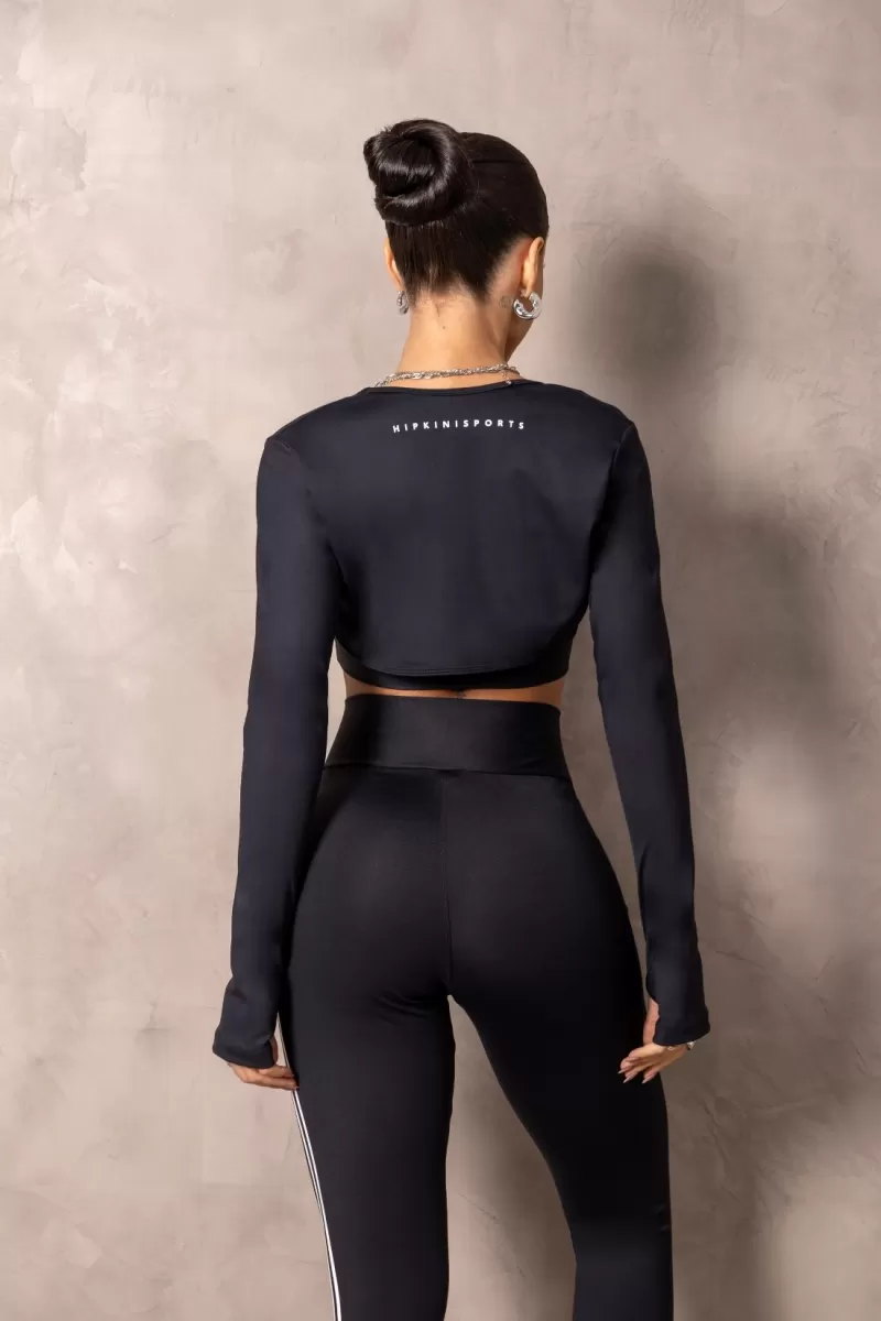 Hipkini - Brighten Dark Black Long Sleeve Fitness Blouse - 33331205