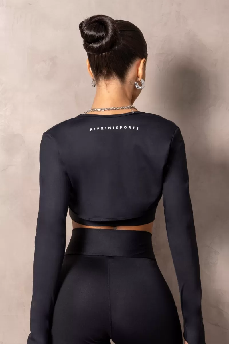 Hipkini - Brighten Dark Black Long Sleeve Fitness Blouse - 33331205
