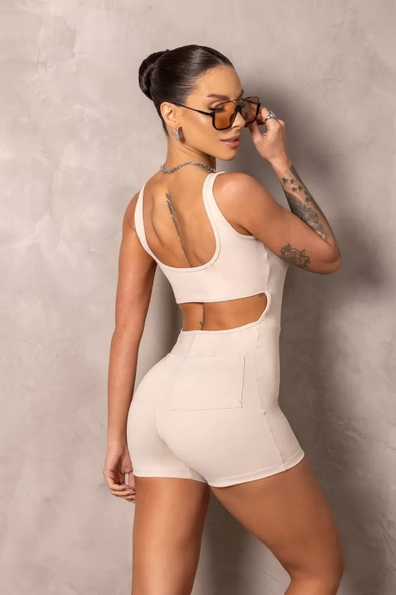 Hipkini - Brighten Creme Fitness Romper - 33331215