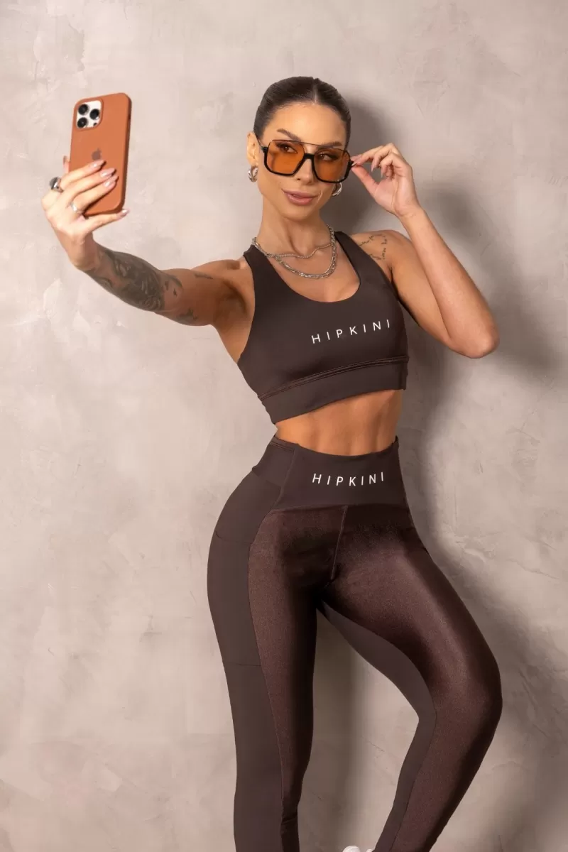 Hipkini - Brighten Brown Fitness Top with Pocket - 33331216