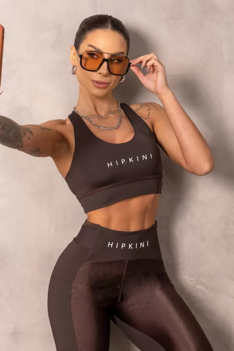 Hipkini - Brighten Brown Fitness Top with Pocket - 33331216