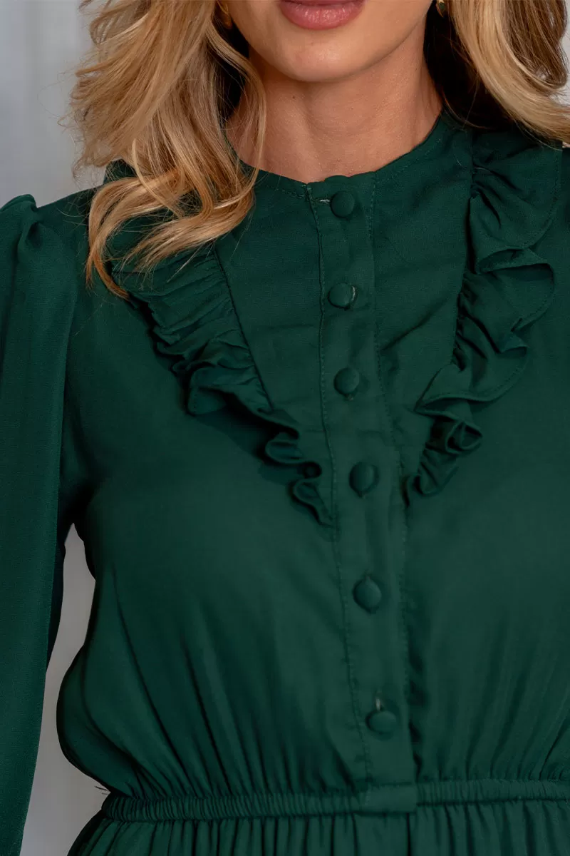 Miss Misses - Fatima Crepe Dress with EC frill/ Green Button - 54501023 Miss Misses - Fatima Crepe Dress with EC frill/ Green Button - 54501023
