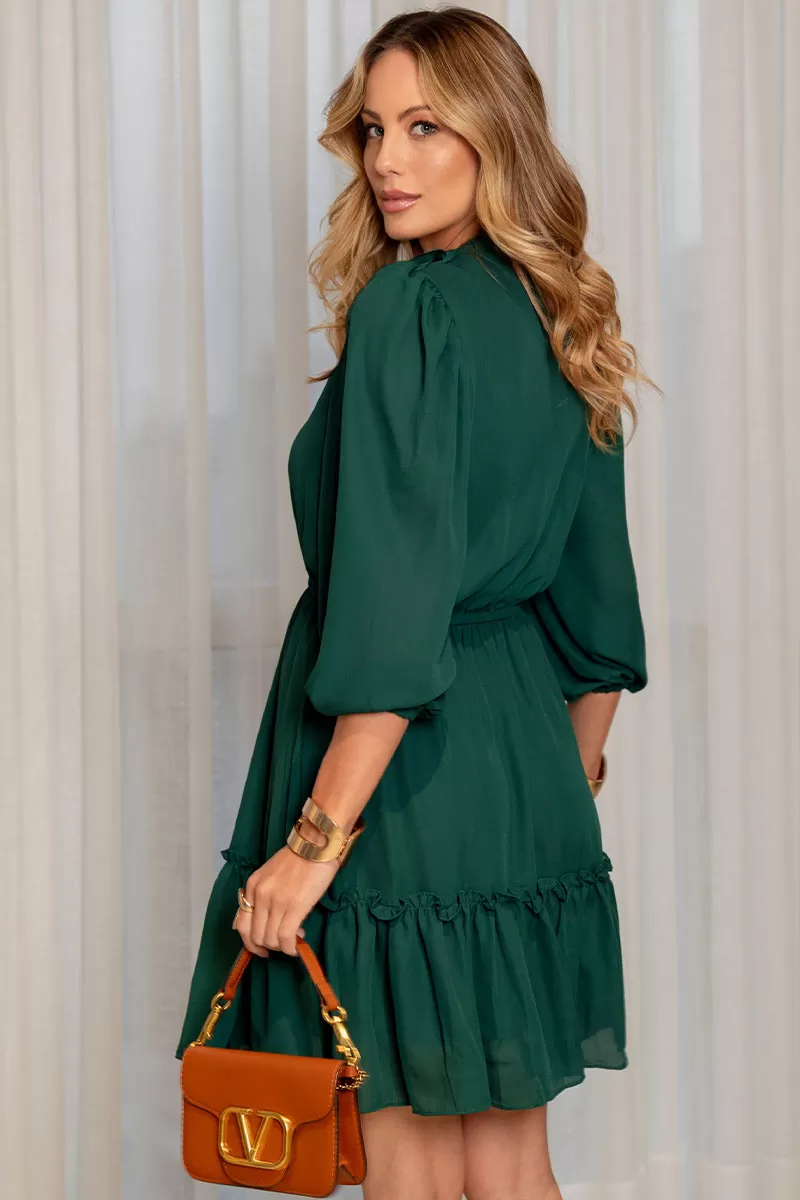 Miss Misses - Fatima Crepe Dress with EC frill/ Green Button - 54501023 Miss Misses - Fatima Crepe Dress with EC frill/ Green Button - 54501023
