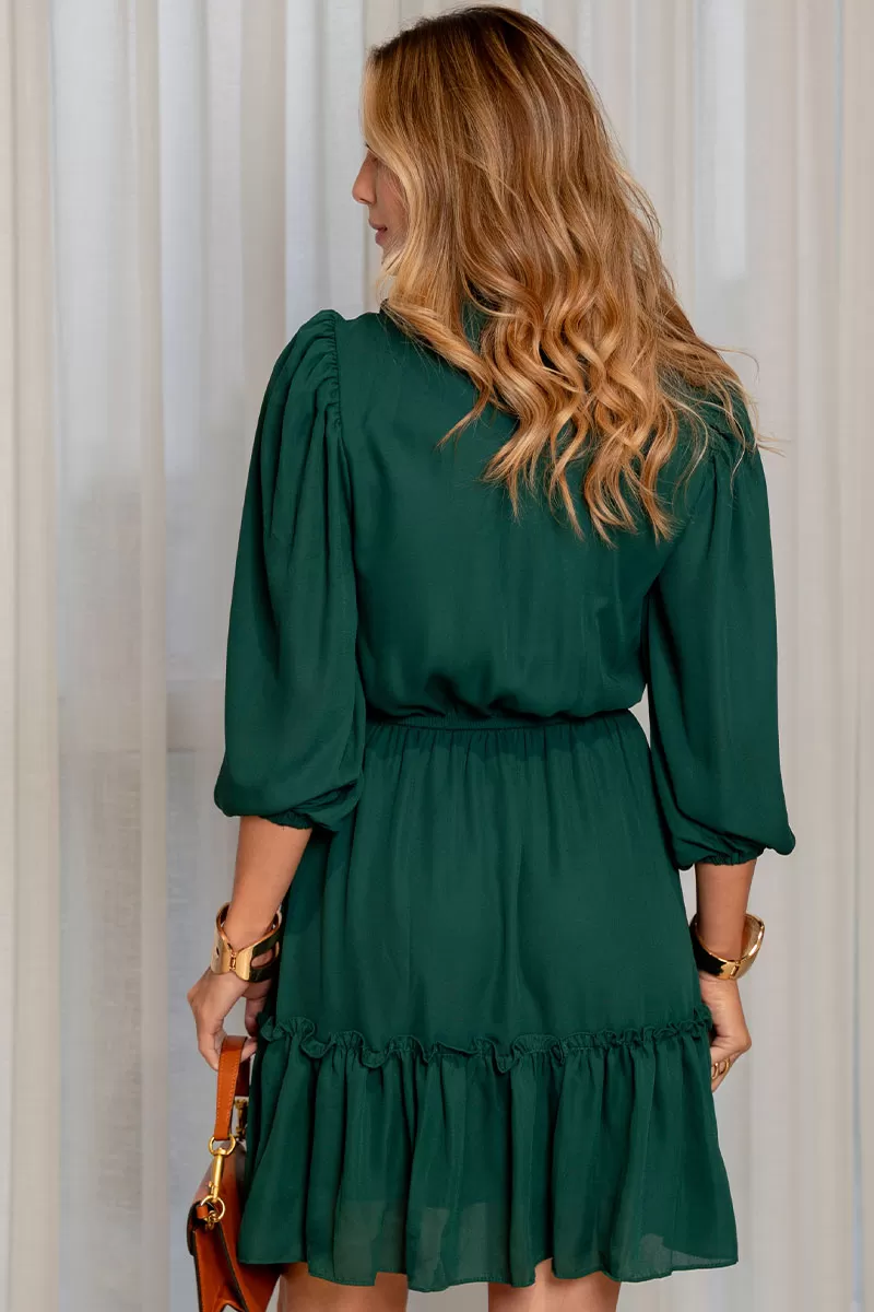 Miss Misses - Fatima Crepe Dress with EC frill/ Green Button - 54501023 Miss Misses - Fatima Crepe Dress with EC frill/ Green Button - 54501023