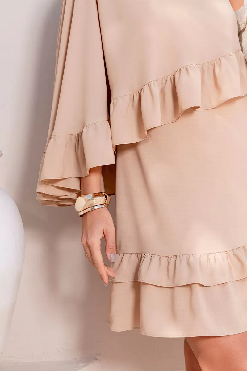 Miss Misses - Kiara Midi One Shoulder Dress with Frill Beige - 80578215 Miss Misses - Kiara Midi One Shoulder Dress with Frill Beige - 80578215