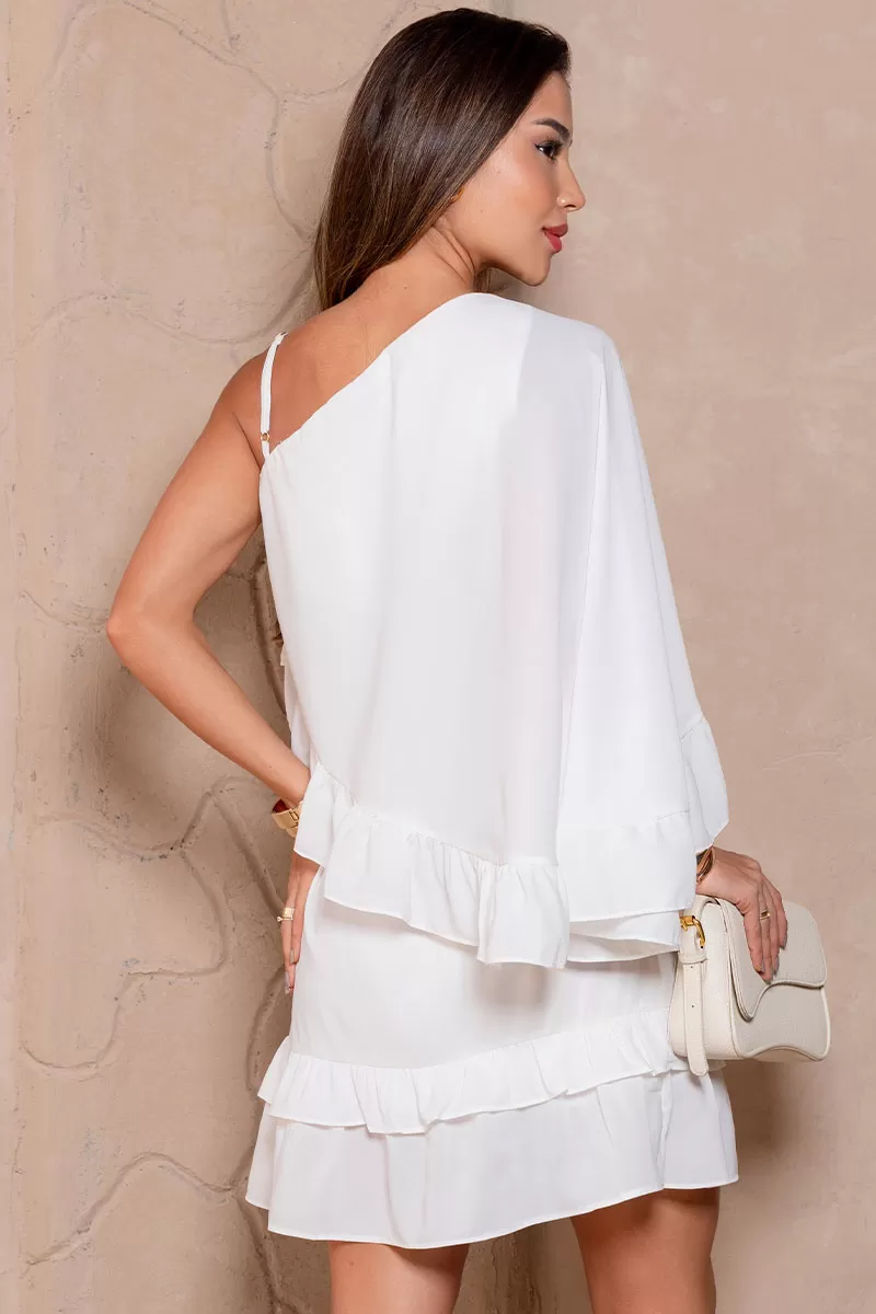 Miss Misses - Kiara Midi One Shoulder Dress with White Frill - 80578005 Miss Misses - Kiara Midi One Shoulder Dress with White Frill - 80578005