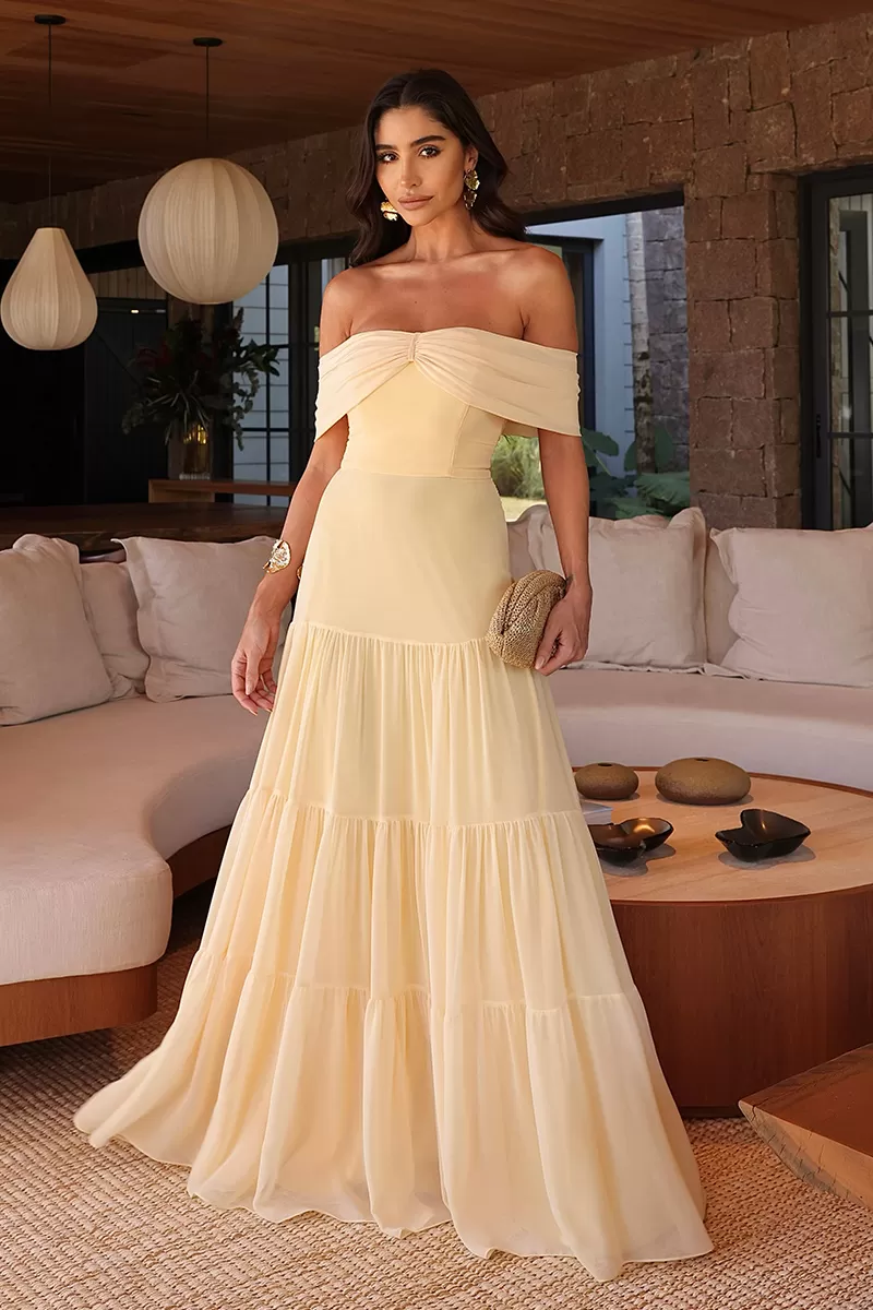 Dot Clothing - Yellow Off Shoulder Long Dot Clothing Dress - 1850AMAR Dot Clothing - Yellow Off Shoulder Long Dot Clothing Dress - 1850AMAR