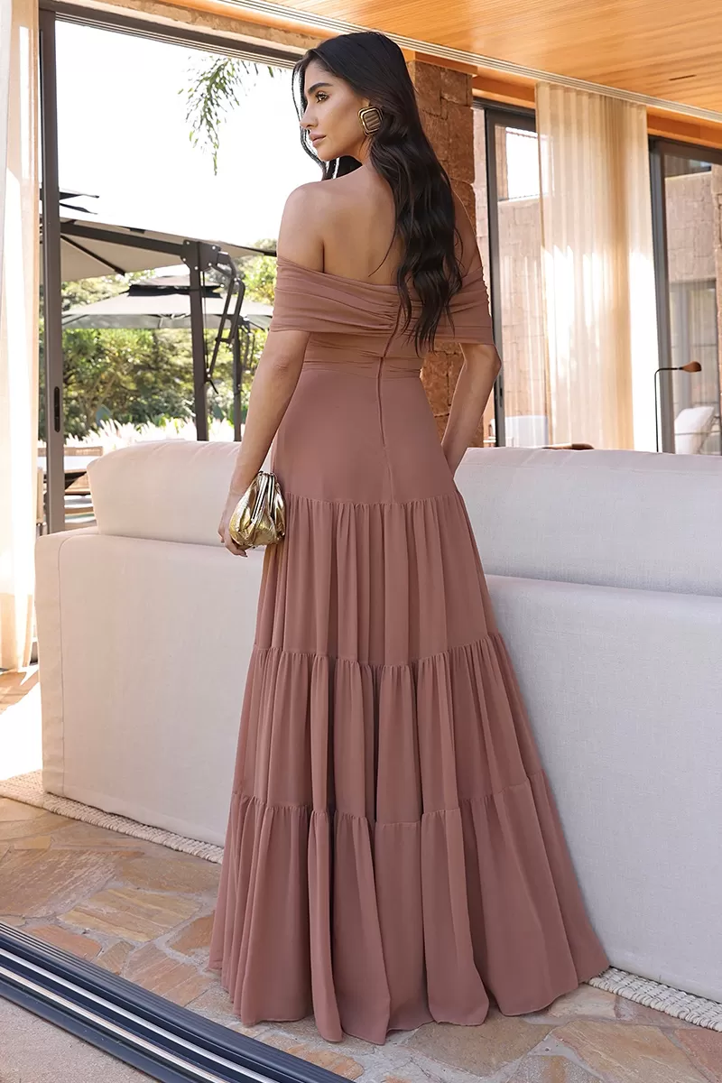 Dot Clothing - Dot Clothing Long Off-the-Shoulder Rose Dress - 1850ROSE Dot Clothing - Dot Clothing Long Off-the-Shoulder Rose Dress - 1850ROSE