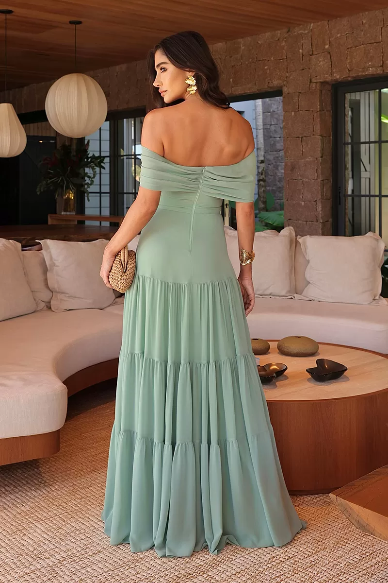 Dot Clothing - Light Green Off Shoulder Long Dot Clothing Dress - 1850VERDECL Dot Clothing - Light Green Off Shoulder Long Dot Clothing Dress - 1850VERDECL