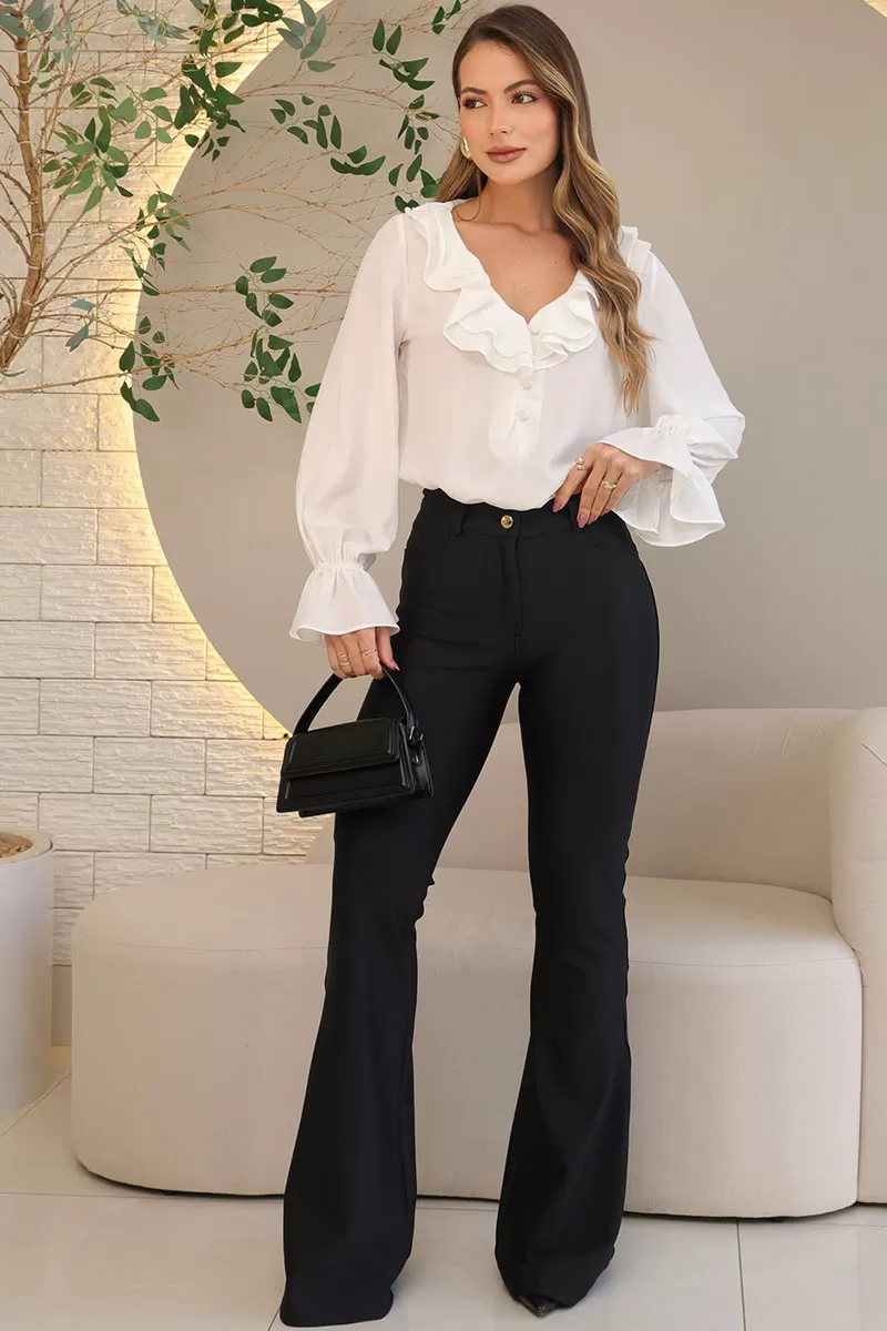 Miss Misses - Daniela Flare Pants with Pocket Black - 54606001