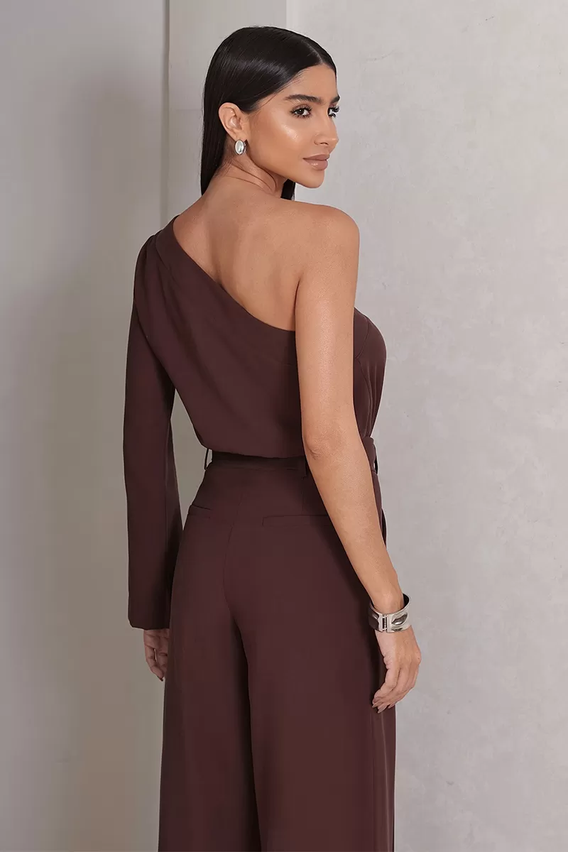 Dot Clothing - Set Dot Clothing Pantalona Shirt One Shoulder Brown - 2756MARROM Dot Clothing - Set Dot Clothing Pantalona Shirt One Shoulder Brown - 2756MARROM