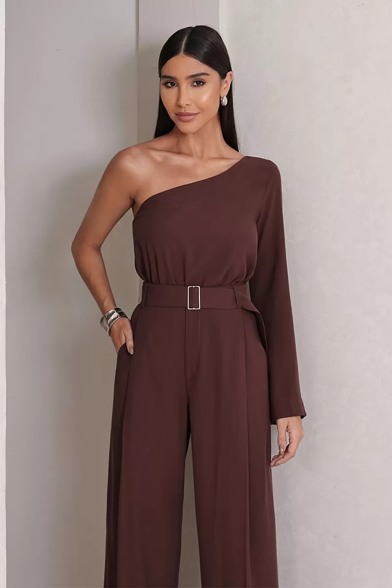 Dot Clothing - Set Dot Clothing Pantalona Shirt One Shoulder Brown - 2756MARROM Dot Clothing - Set Dot Clothing Pantalona Shirt One Shoulder Brown - 2756MARROM