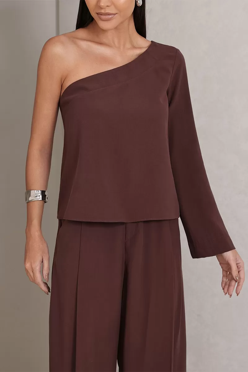 Dot Clothing - Set Dot Clothing Pantalona Shirt One Shoulder Brown - 2756MARROM Dot Clothing - Set Dot Clothing Pantalona Shirt One Shoulder Brown - 2756MARROM